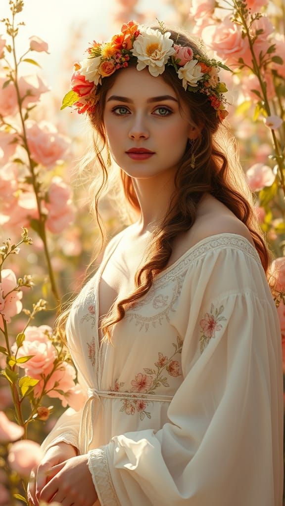 Serene Floral Procession in Bouguereau-Inspired Style