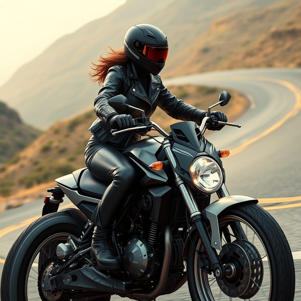 Futuristic Motorbike Rider in Industrial Landscape