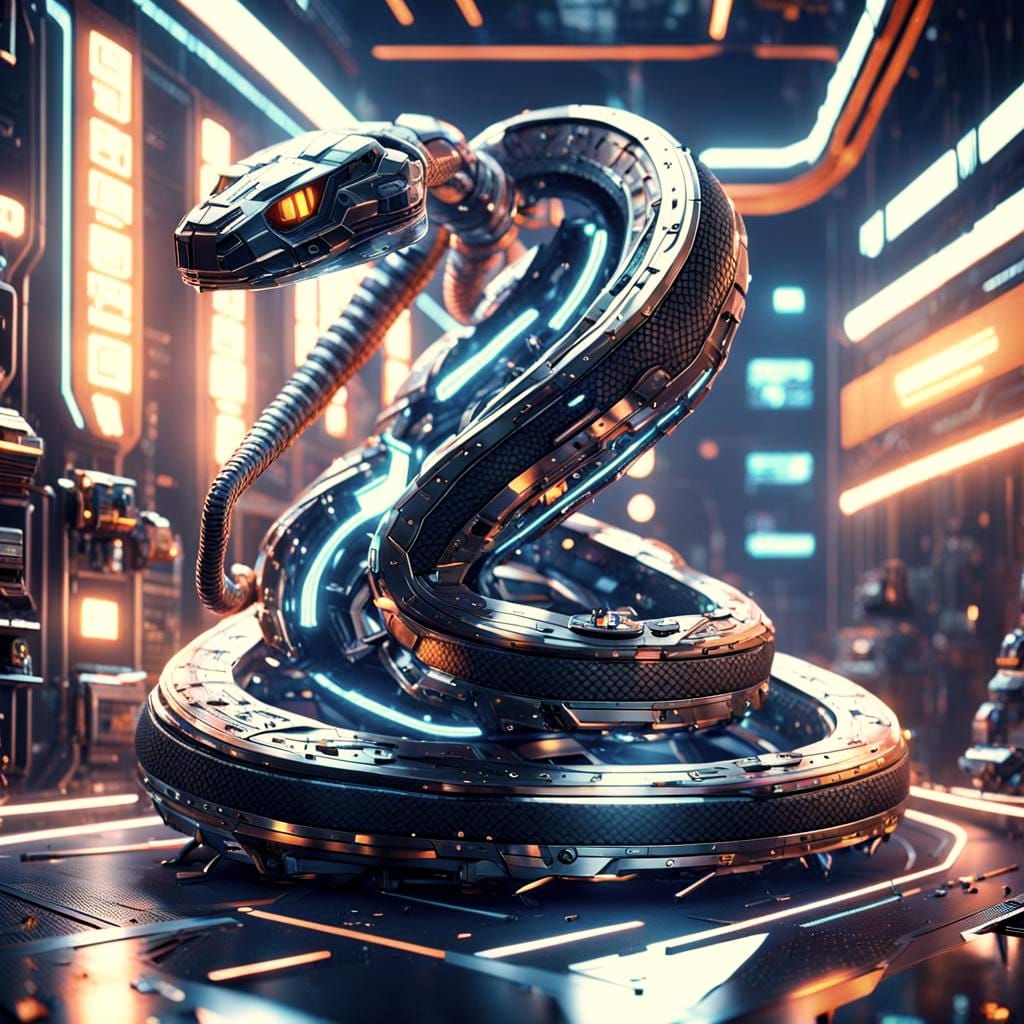 Mecha Snake Dances: Sci-Fi Render in 8K