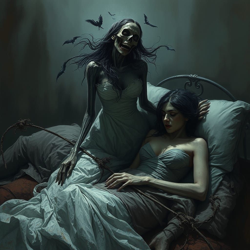 Haunted Bride of the Undead in Macabre Dark Scene