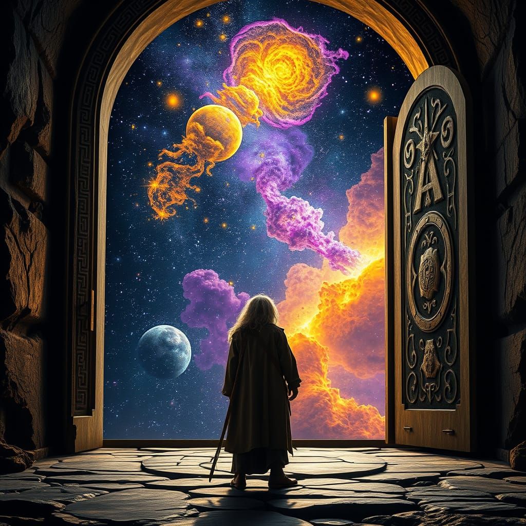 Ethereal Elder Discovers Cosmic Wonders Through Ancient Door...