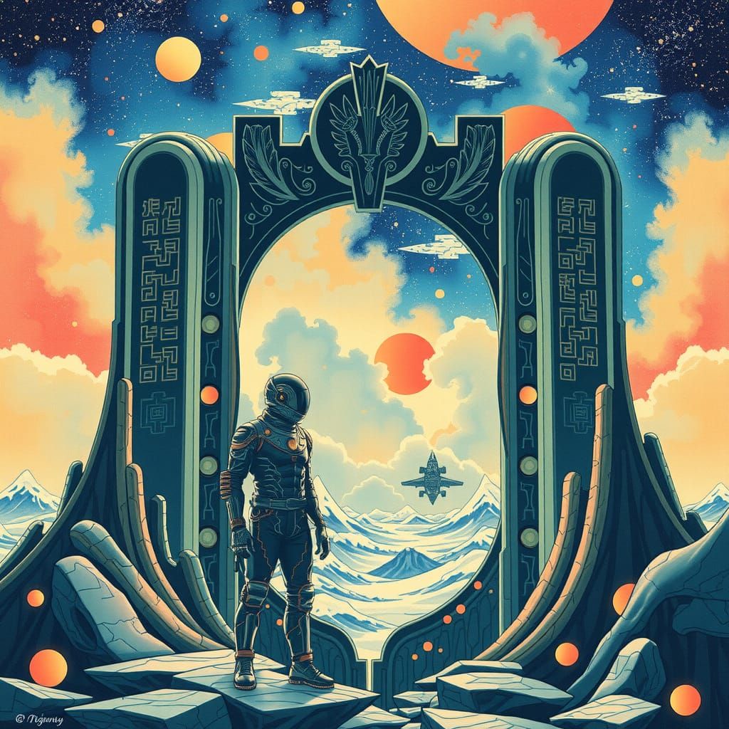 Futuristic Portal Merging Technology and Organic Elements