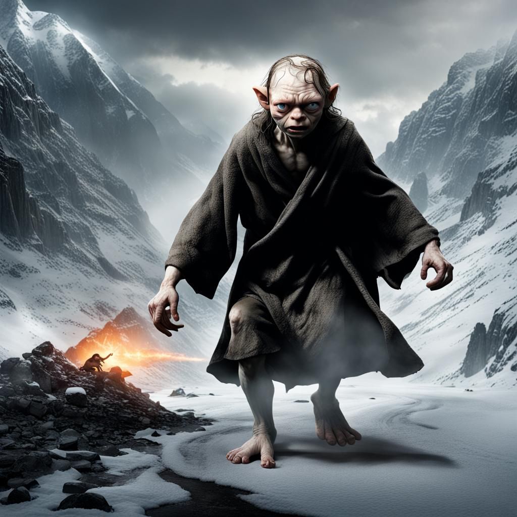 Gollum's Winter Infiltration of Mordor: A Digital Painting