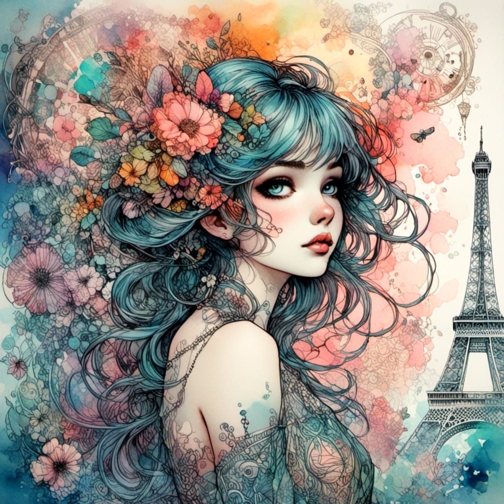 Psychedelic Art Nouveau Woman in Paris