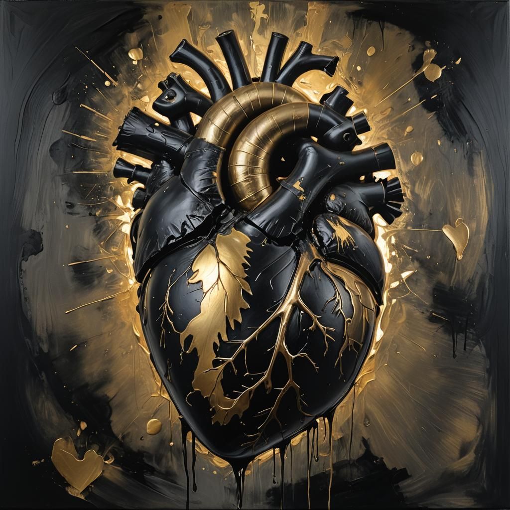 Golden Light Emanating from Black Heart Painting