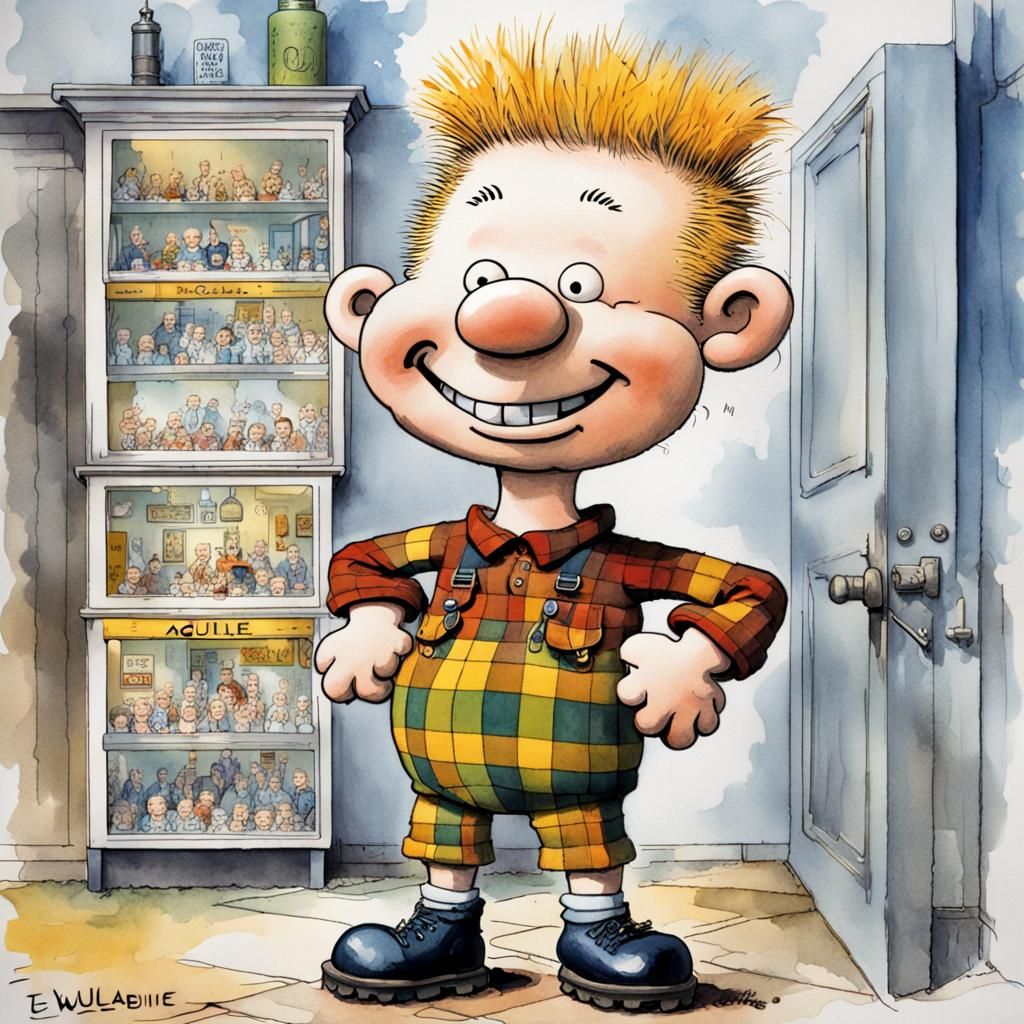 Vibrant Watercolor of Oor Wullie in Scotland