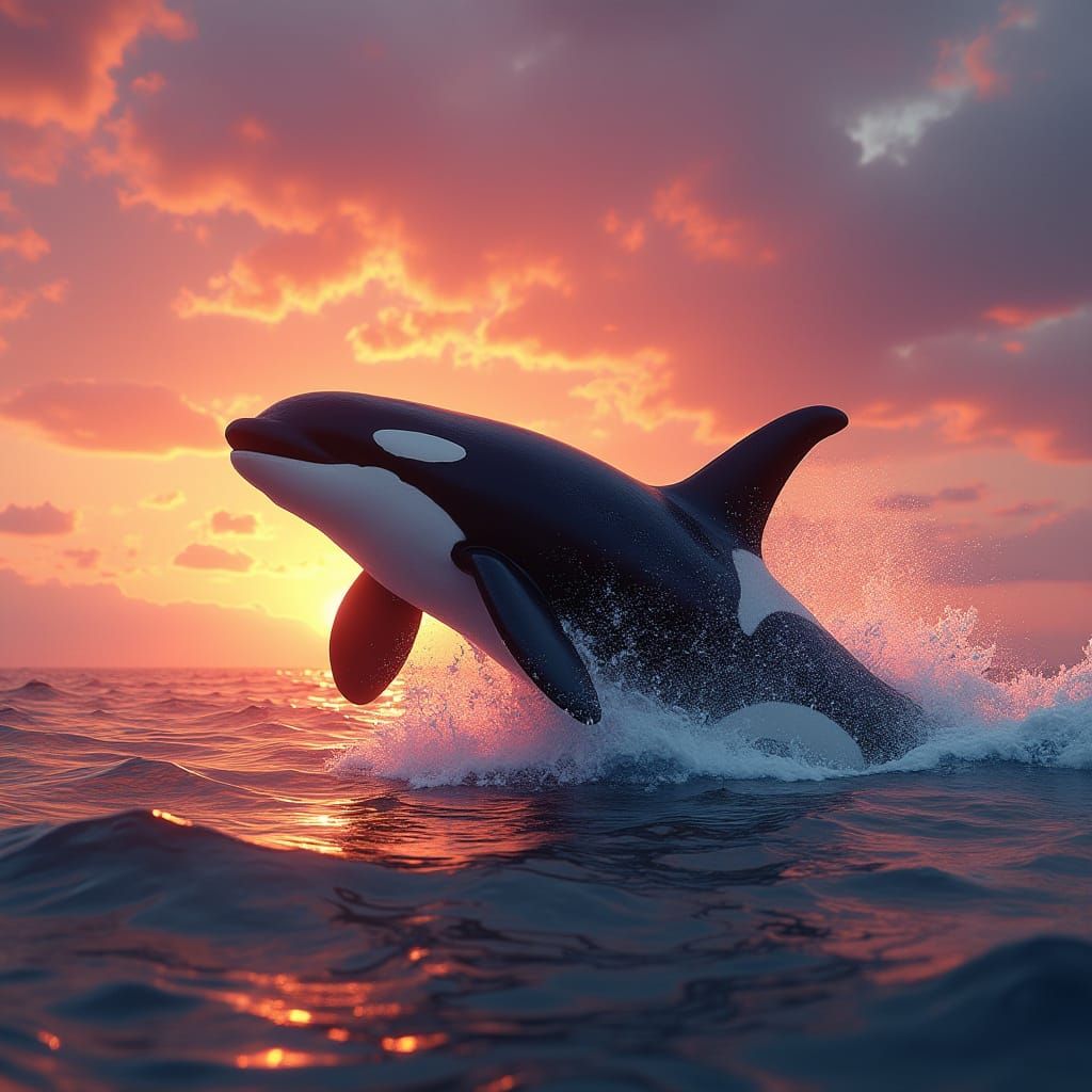 Majestic Orca Whale in Sunset Atmosphere