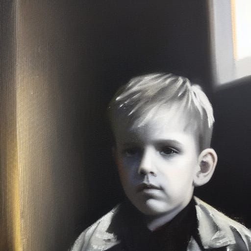 Grunge Oil Painting of Child with Intense Eyes
