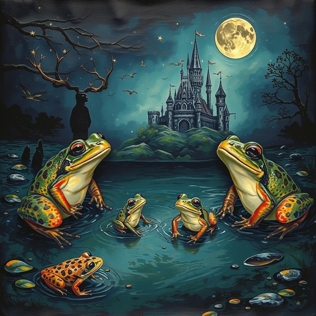 Royal Pond Celebration with Frogs, Toads and Reindeer