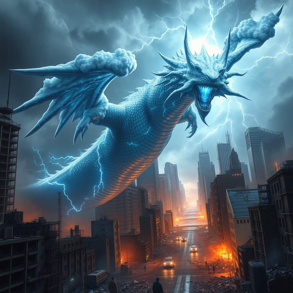 Ethereal Stormbringer Dominates Apocalyptic Cityscape in Cyb...