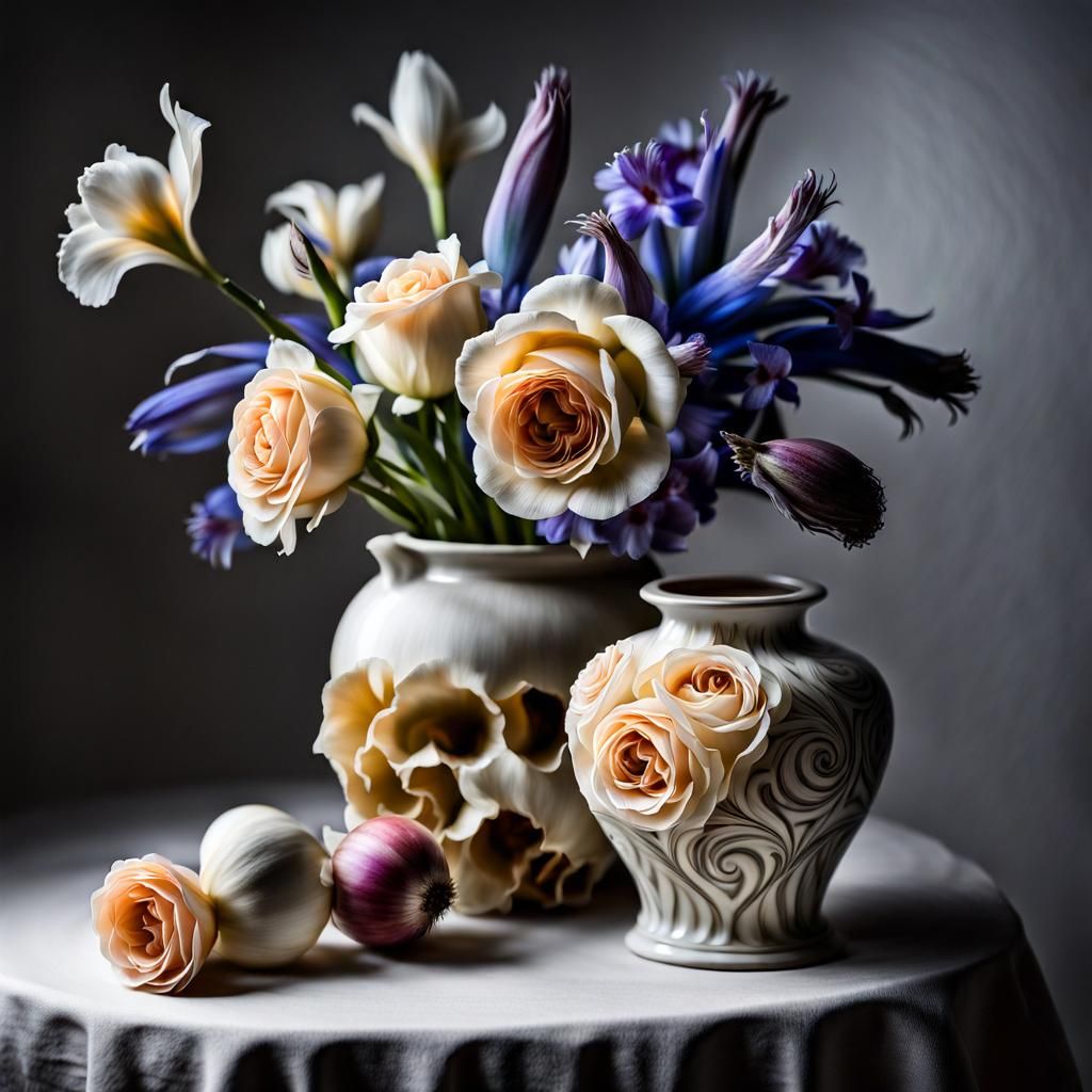 Floral Still Life with Bone Object d'Art