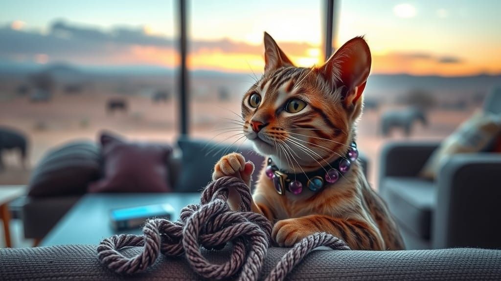 Cat-Mouse Hybrid Plays with Yarn in Alcohol Ink Style