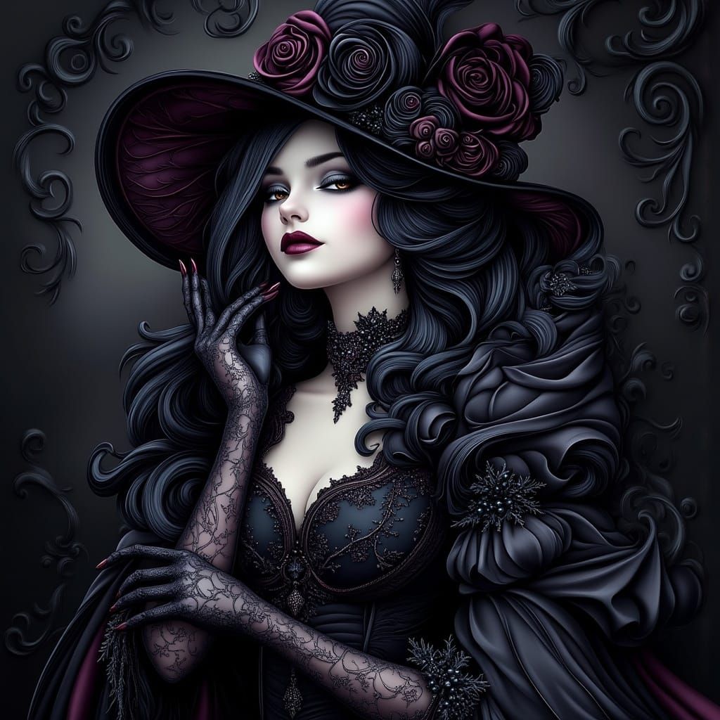 Dark Gothic Beauty in Whimsical Wonderland