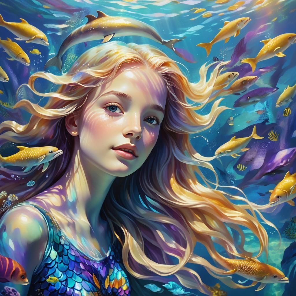 Dreamy Dolphin Mermaid in Oceanic Splendor