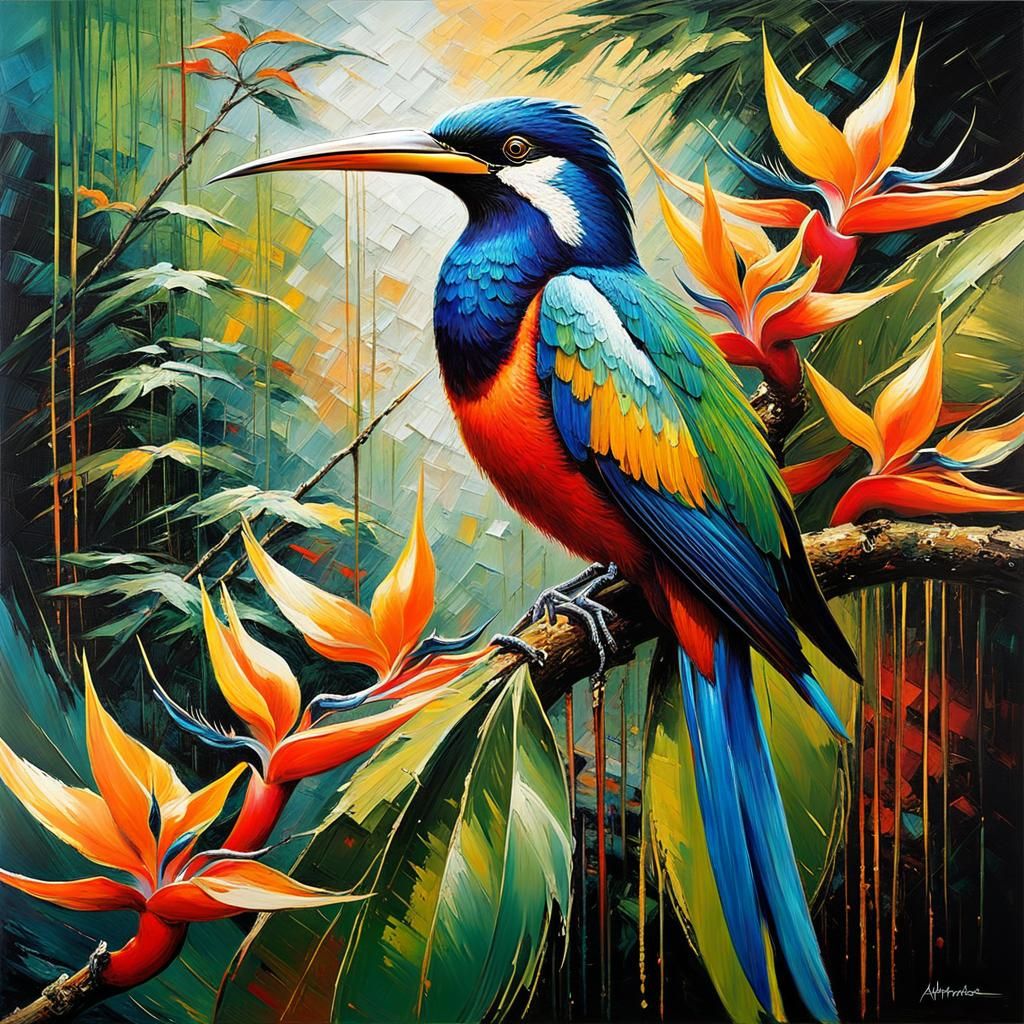 Bird-of-Paradise in Impasto Ikebana Style