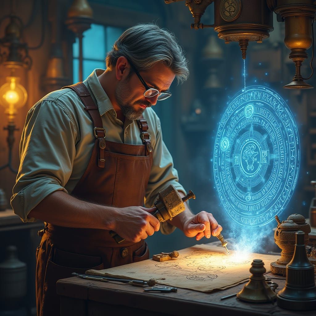 Runecraft Artificer Crafting Magical Mechanism in Steampunk ...