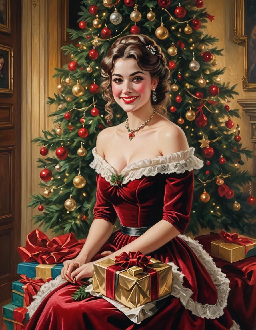 A Young Victorian Pinup Girl in Elegant Victorian Attire Smi...