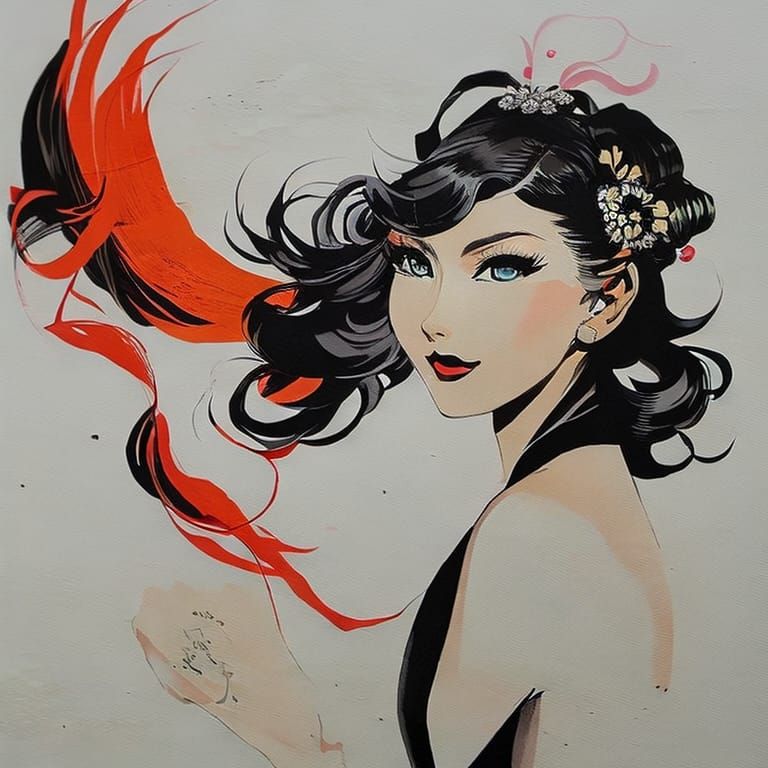 Colorful Ink Portrait of a Smiling Woman