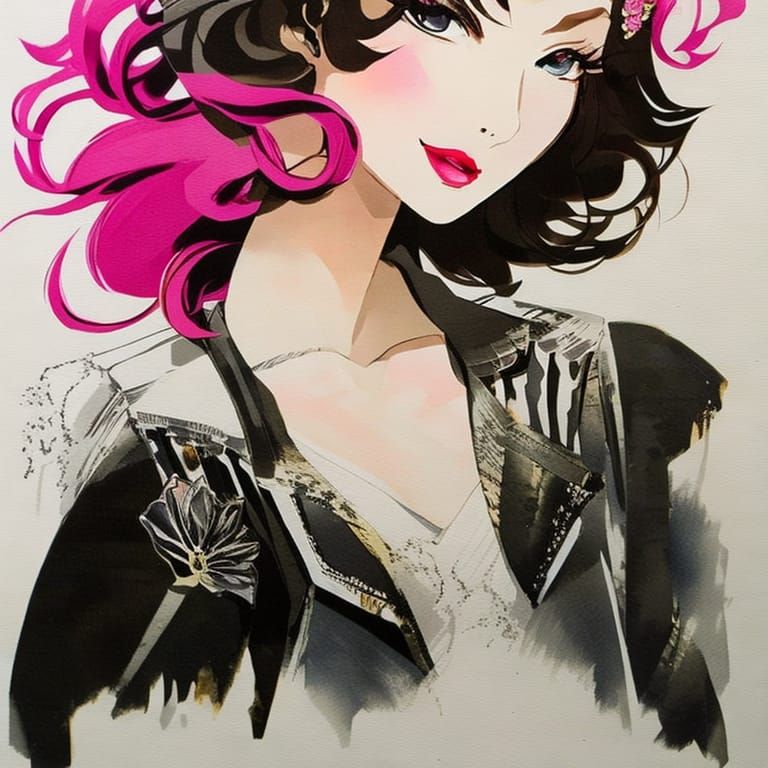 Colorful Ink Portrait of Smiling Woman in Graffiti Art Style