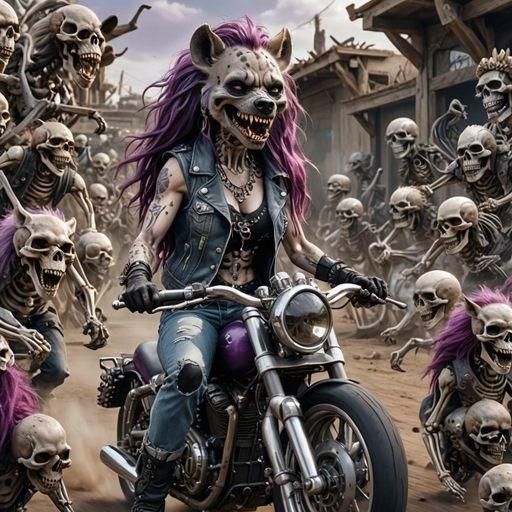 Furry Hyena Motorcycle Ride Through Skull Boneyard