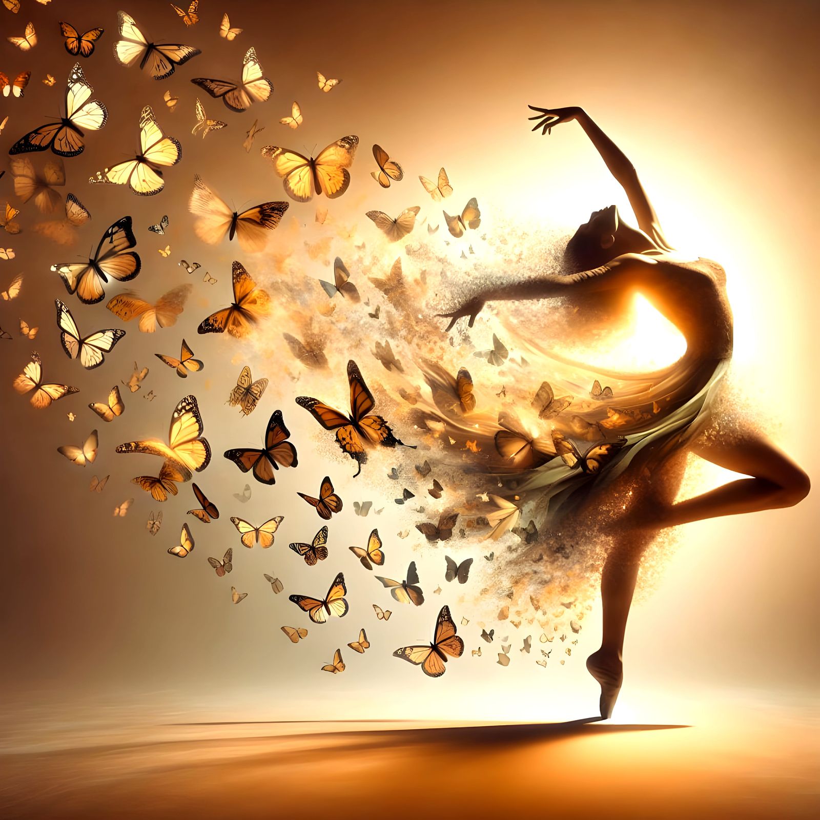 Graceful Dancer Merging with Butterflies: Surreal Artwork