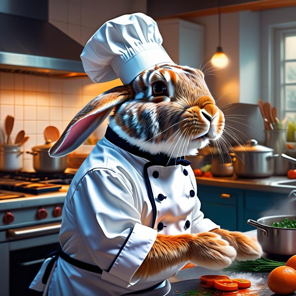 Rabbit Chef Cooks: Art Nouveau Digital Painting