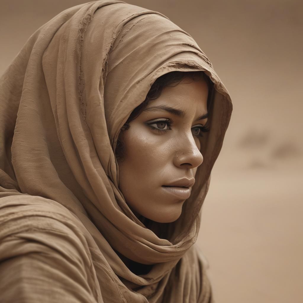 Ochre Desert Woman Gazing at Horizon