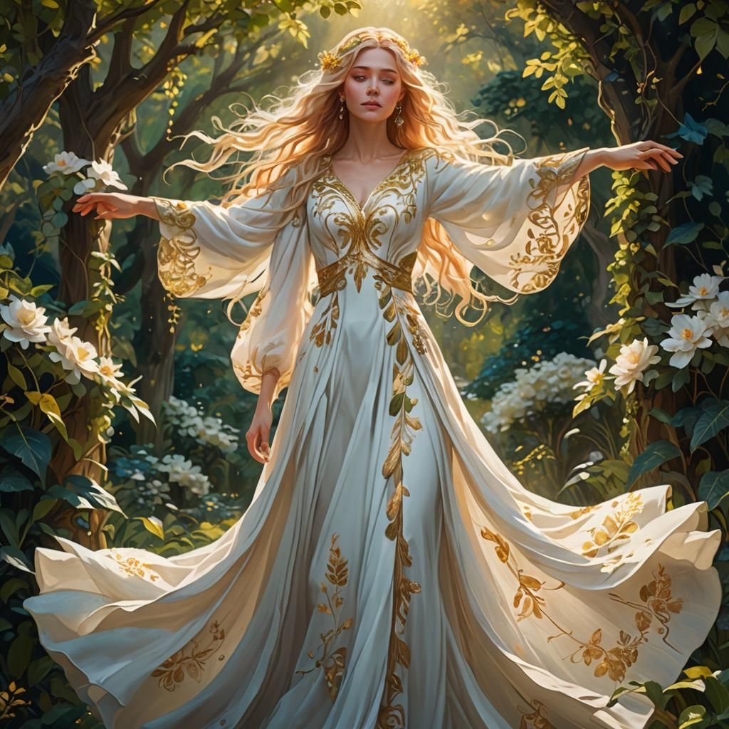 Woman in Garden: A Fantasy Oil Painting