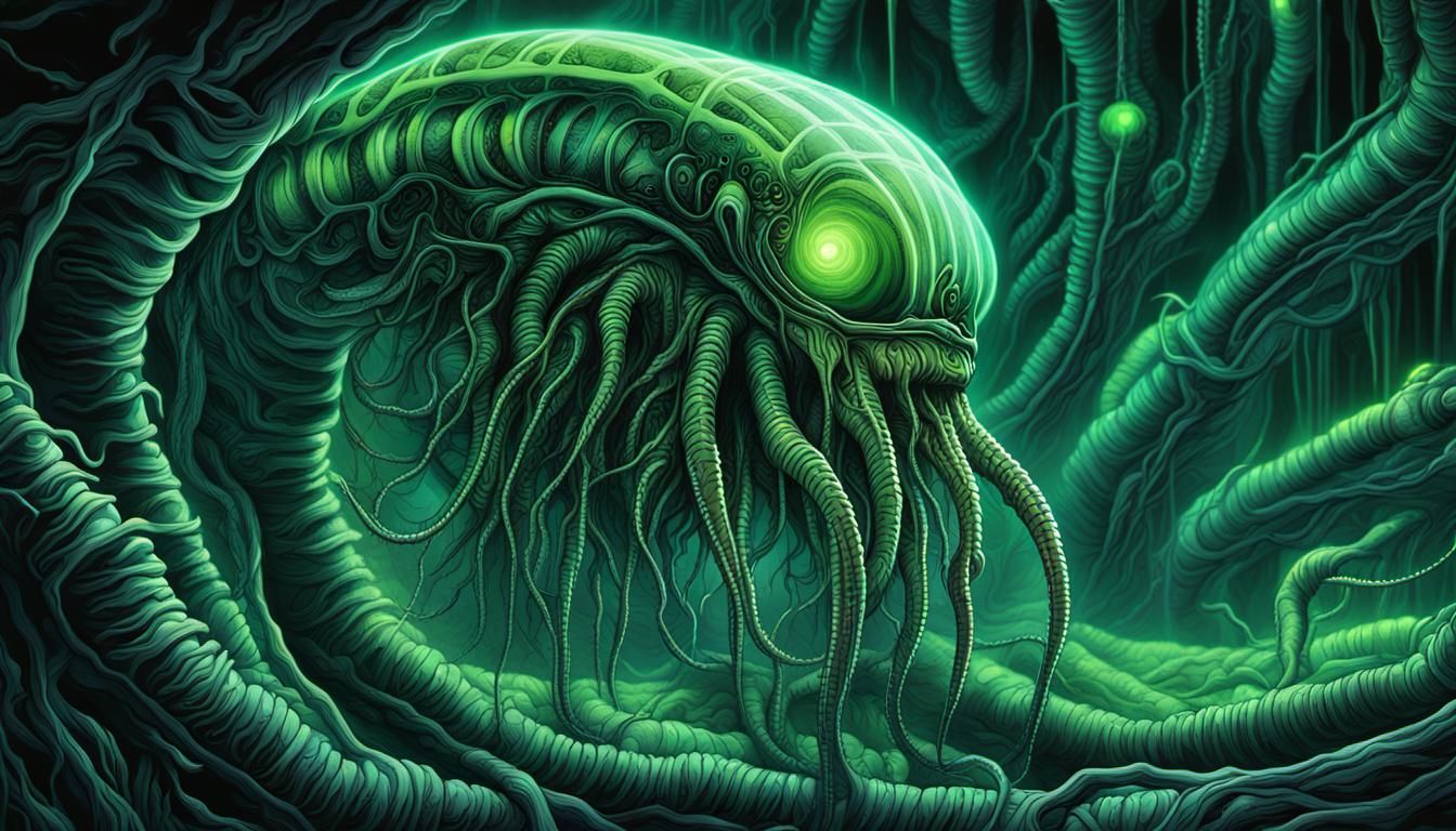 Biomechanical Alien Worm Nest Construction in Horrorcore Sty...