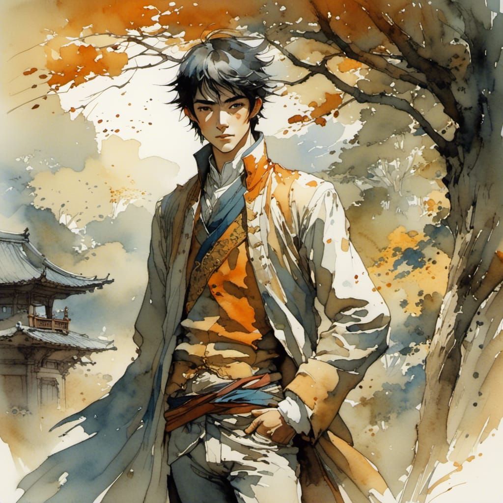 Anime Swordsman in Cel-Shaded Style