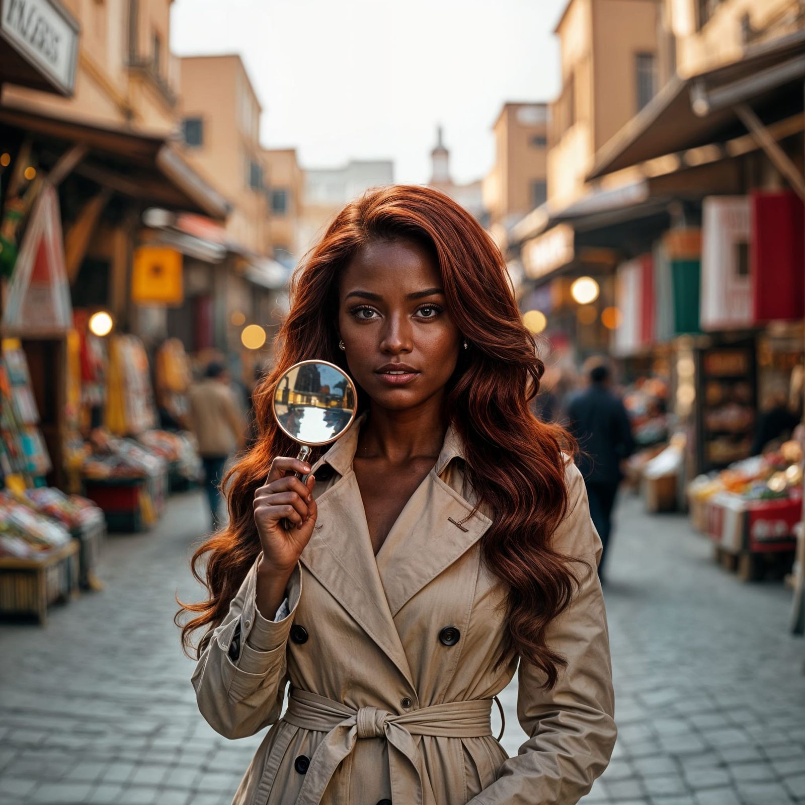 Cinematic Film Still of Woman in Marrakech Marketplace