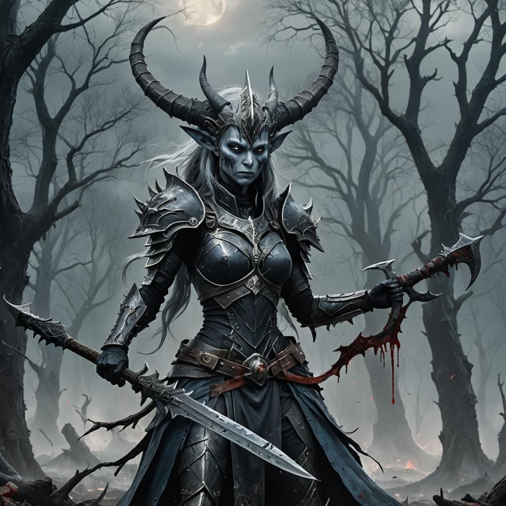 Alien Warrior with Axe in Dark Fantasy Art