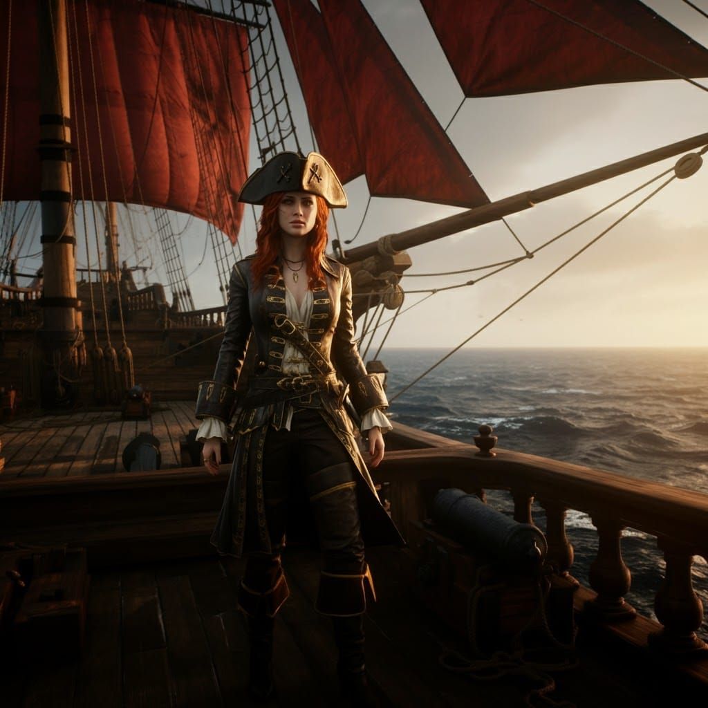 Pirate Captain on Sailing Ship, Fantasy Concept Art