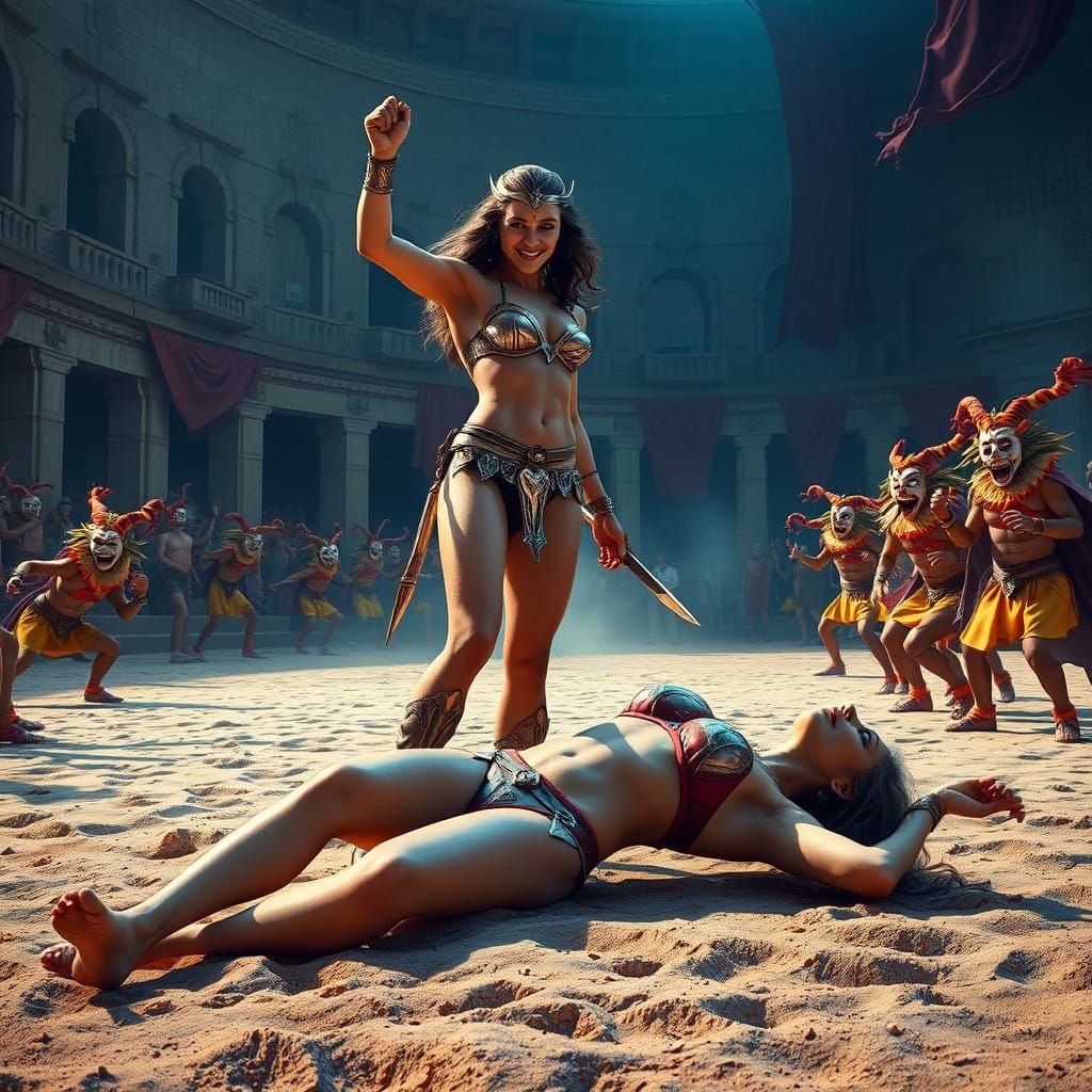 Amazonian Warrior Triumphs Over Defeated Maiden in Ancient A...