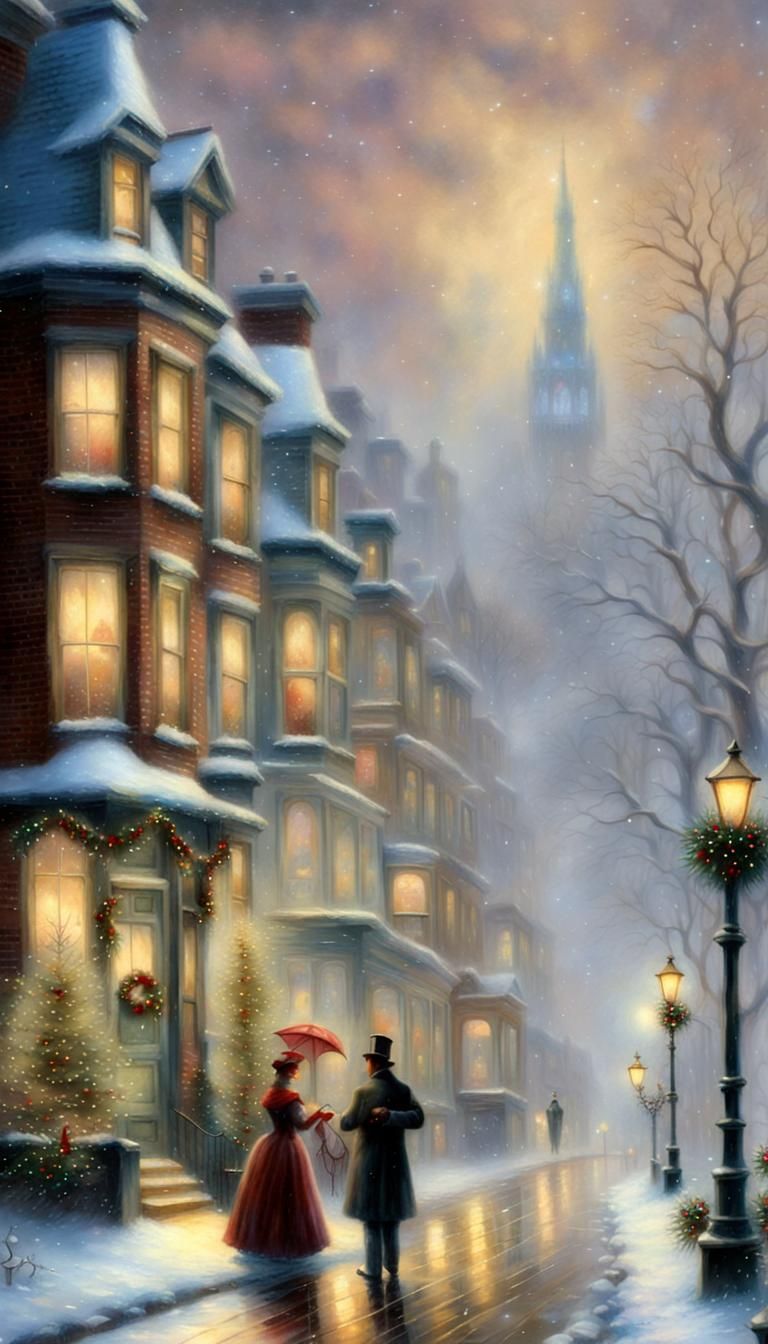 Victorian Christmas Street Scene in Ethereal Style