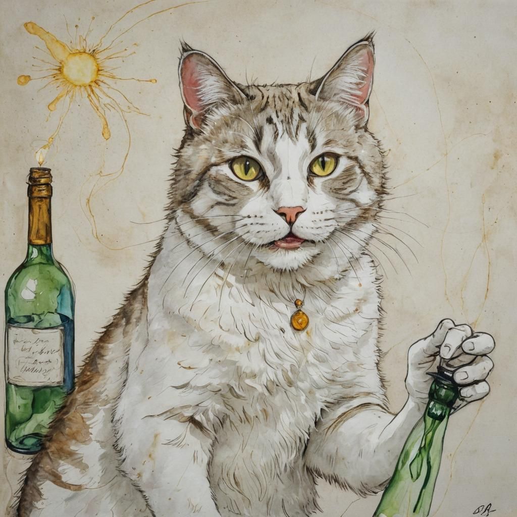 Self-Portrait with Cat in Surreal Alcohol Ink Style