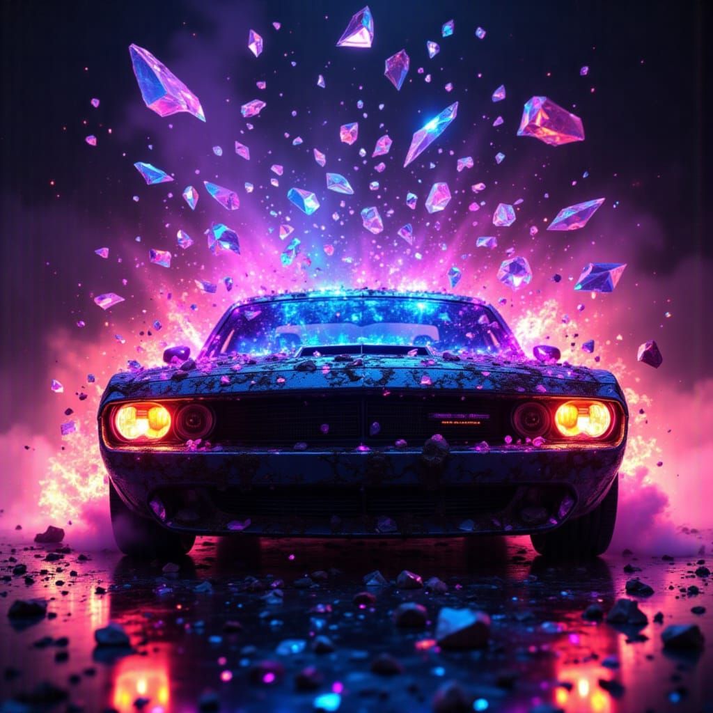 Brutal Muscle Car in Surreal Crystalline Style