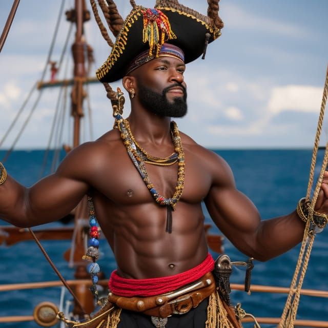 Pirate Captain on Ship in Art Nouveau Style