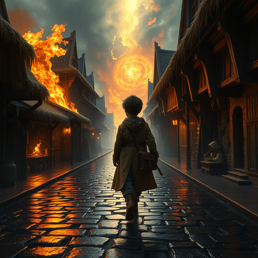 Boy Walks Through Fire in Unreal Engine 5 Style