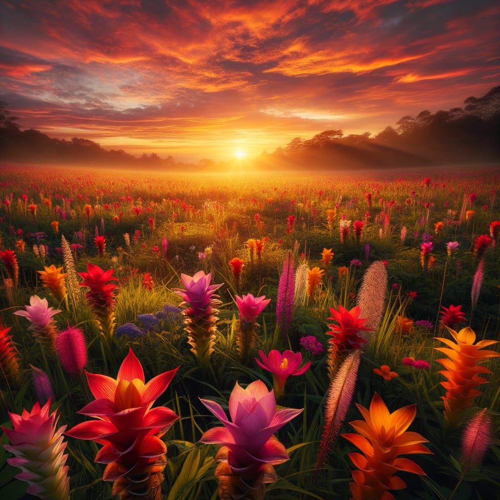 Golden Light Illuminates Vibrant Wildflower Meadow