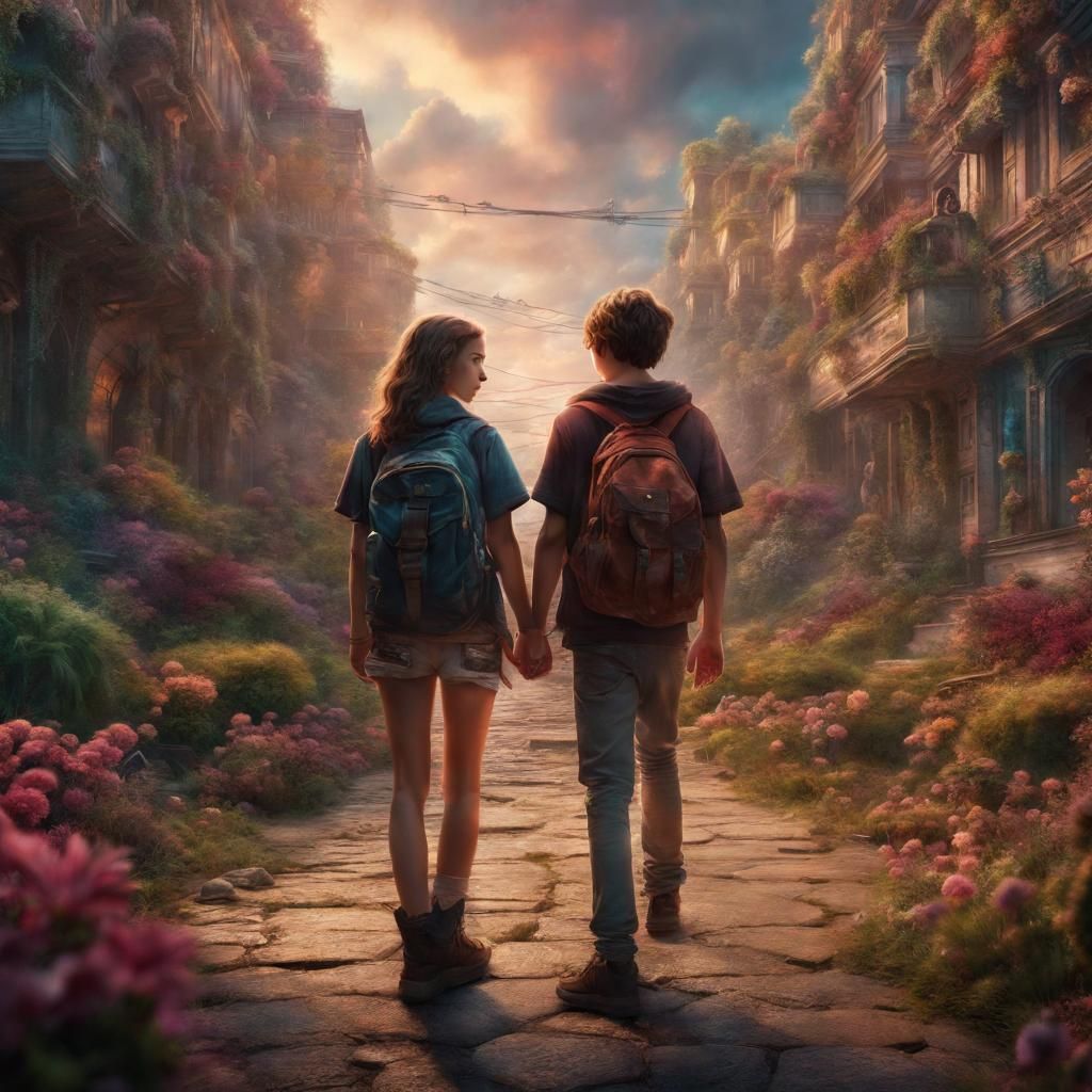 Teen couple in fantasy world.