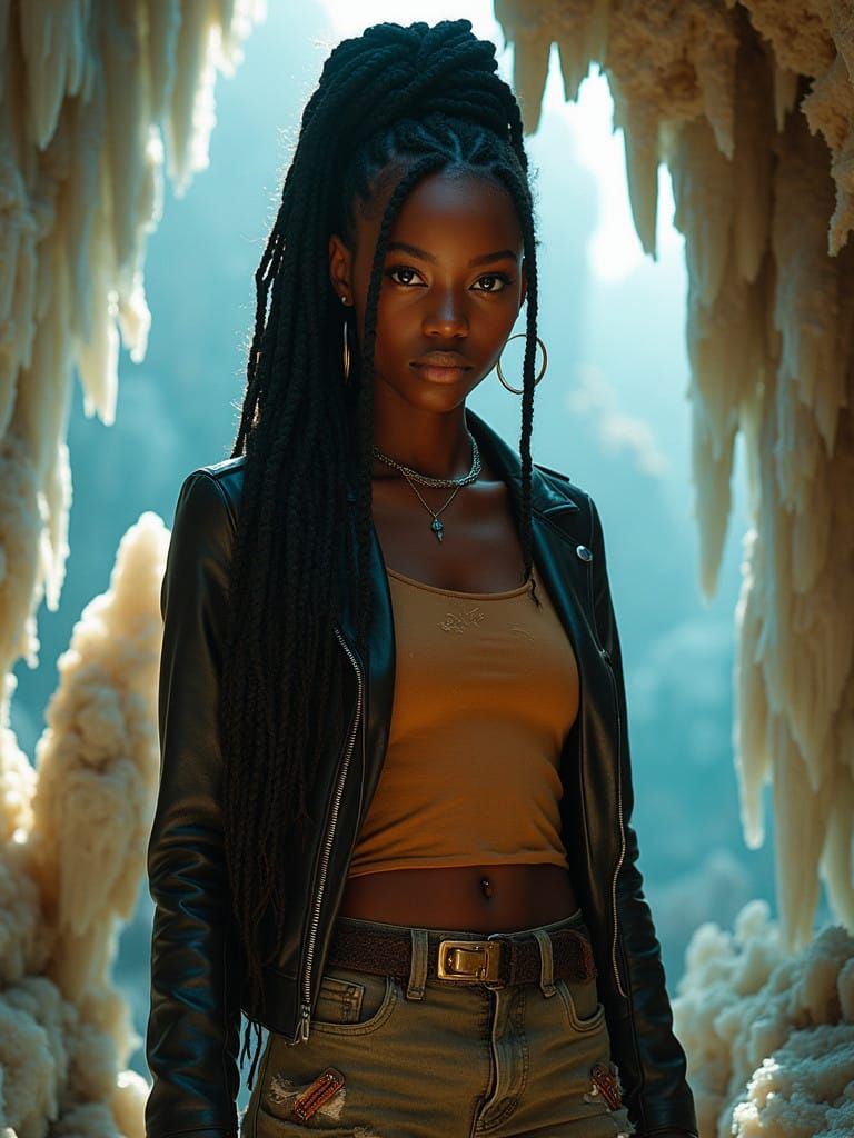 Ebony Goddess Radiates in Crystal Cave, Inspired by African...