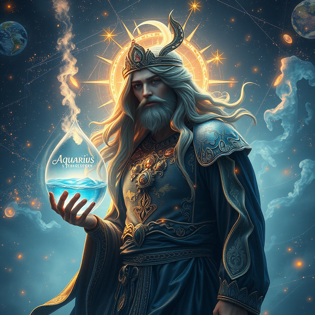 Mystical Aquarius Water Bearer in Ethereal Fantasy Realm