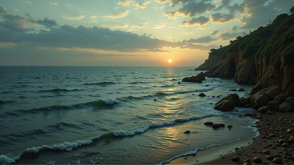 Serene Ocean Seascape with Coastal Elements