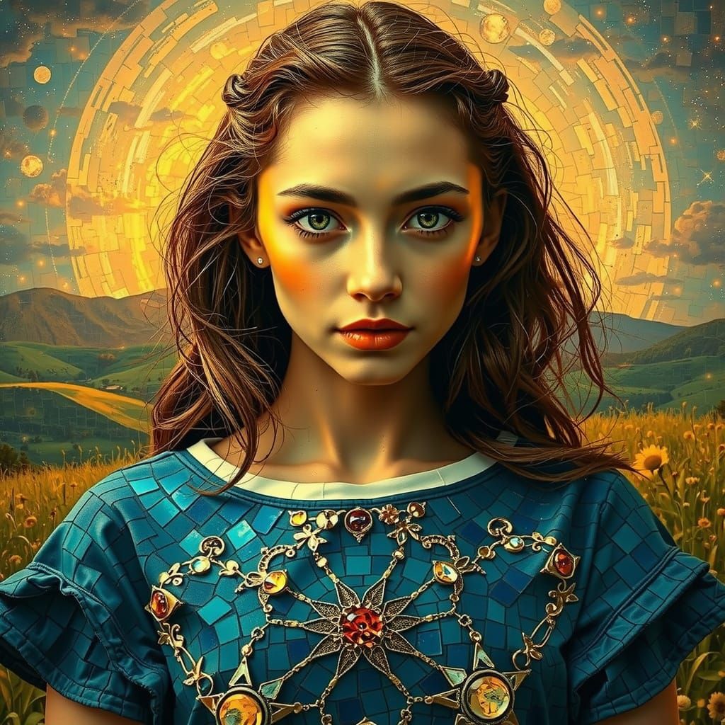 Iridescent Mosaic Woman in Starry Night