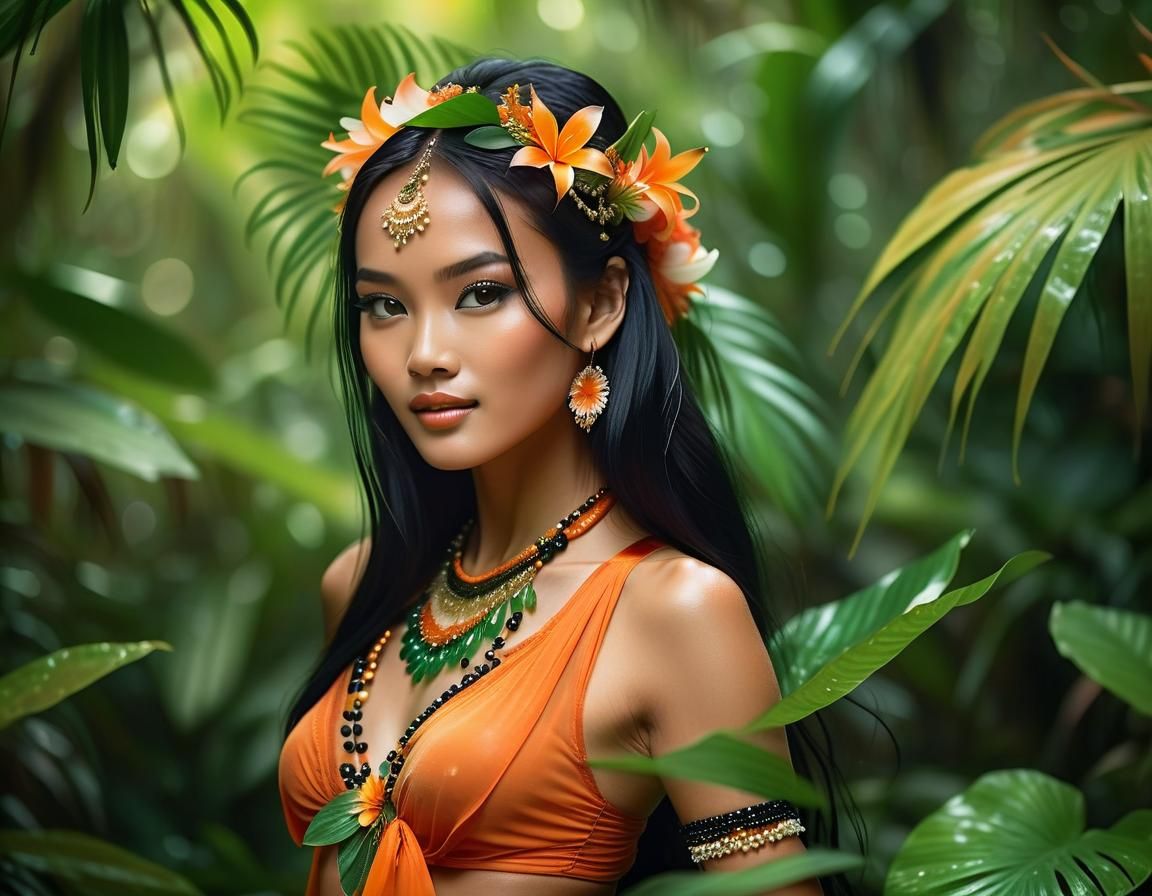 Malaysian Princess Dancing in a Tropical Jungle