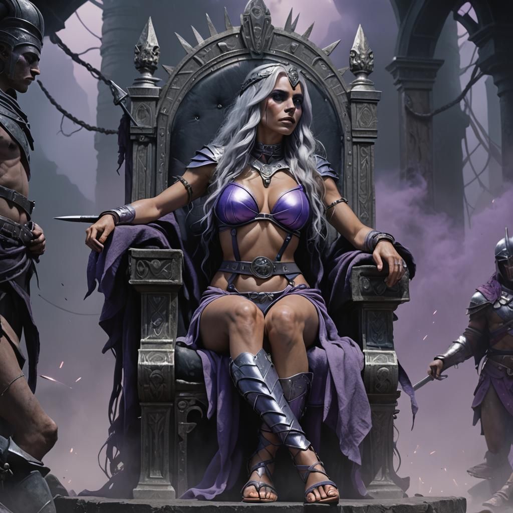Blue-Skinned Queen on Throne: Fantasy Concept Art