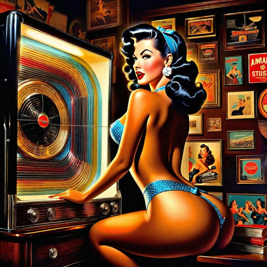 Vintage Pin-Up Girl in Detailed Digital Art