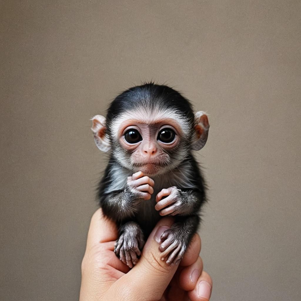 Adorable Finger Monkey on Human Finger