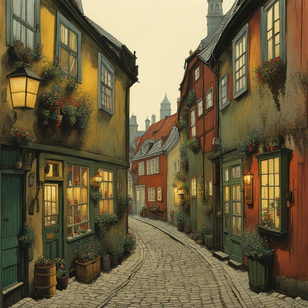 Detailed Alleyway in Danish Port Town, Victorian Style